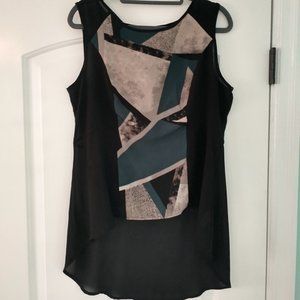 Geo Blocking Sheer  Sleeveless Top